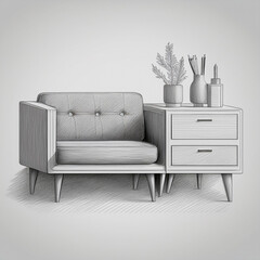 Furniture design-themed icons showcasing creative elements, carpentry tools, and modern interiors for professional projects.