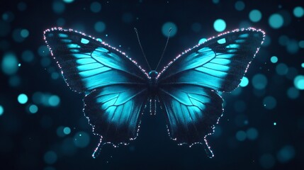 Ethereal Electric Cyan Butterfly Silhouette Against Cosmic Nightscape