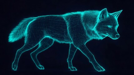Fototapeta premium Teal Electric Wolf Silhouette Surging Through Neon Wilderness Backdrop