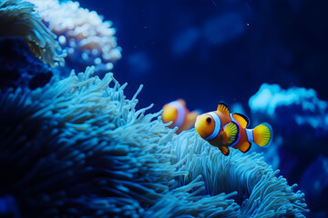 Obraz premium two clown fish swimming in an aquarium