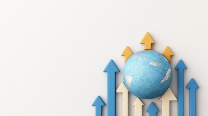 Global Growth: A blue globe surrounded by arrows pointing upwards, symbolizing global growth and upward trajectory.  A powerful image representing progress, advancement, and a positive future.