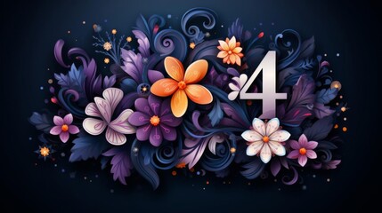 A colorful floral design with the number 4 in the center