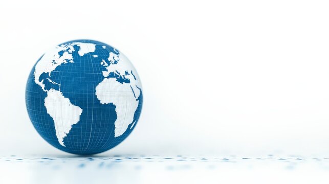 Global Network Connection: A stylized 3D rendering of a blue globe, subtly textured, sits on a field of data points, suggesting worldwide connectivity and digital interaction.