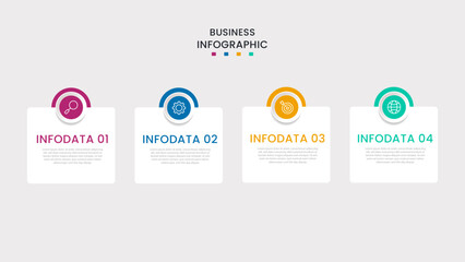 Business Infographic design template Vector with icons and 4 four options or steps. It can be used for process diagrams, presentations, workflow layouts, banners, flow charts, infographics