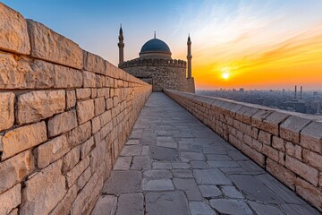 A dynamic image of the Citadel of Saladin in Cairo, with its iconic mosque and panoramic views of the city