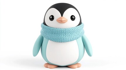 Fototapeta premium Adorable Clay Penguin in Scarf on White Background