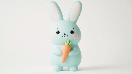 Obraz premium Adorable Clay Bunny Holding Carrot with Dot Eyes on White Background