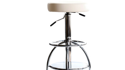 A white stool with a silver base and a silver top
