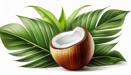 Young green coconut cluster levitate in the air isolated on white background