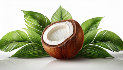 Young green coconut cluster levitate in the air isolated on white background