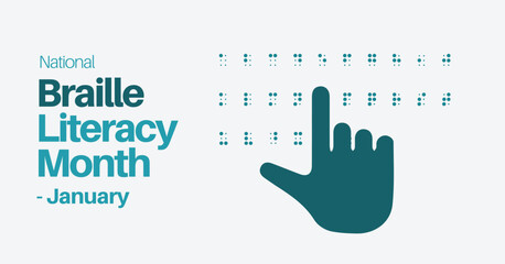 Braille Literacy Month Awareness Campaign Poster. Tactile literacy promotion. Minimalist design flat elements.