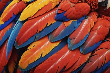Obraz premium Close up of Scarlet macaw bird's feathers