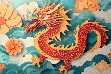 Paper cut illustration of a dragon