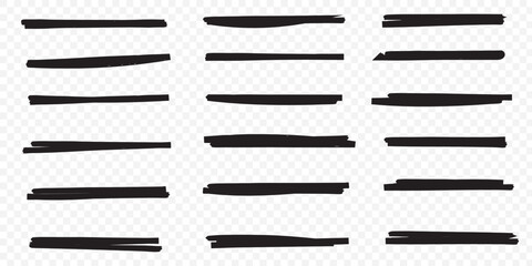 Highlight marker lines. black & green text highlighter markers strokes, highlights marking. Permanent marker sketches, ink brush or permanent marker sketch. Isolated vector symbols set. eps 10.