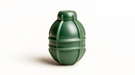 The macro shot of a metallic green toy grenade training pin isolated on a white background