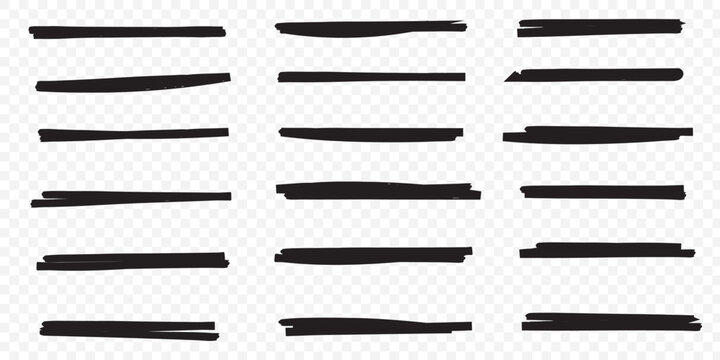 Highlight marker lines. black & green text highlighter markers strokes, highlights marking. Permanent marker sketches, ink brush or permanent marker sketch. Isolated vector symbols set. eps 10.