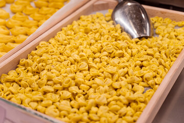Showcase with Traditional fresh pasta in Bologna 