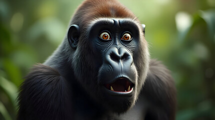 Obraz premium A Captivating Portrait of a Powerful Gorilla Displaying Intriguing Expressions in Nature