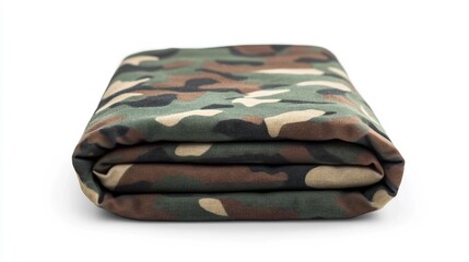 Folded Camouflage Tarp Isolated on White Background