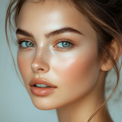 Obraz premium Beautiful female model with perfect fresh and clean skin, woman, beauty, face, smile, smiling, person, teenager