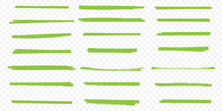 Highlight marker lines. black & green text highlighter markers strokes, highlights marking. Permanent marker sketches, ink brush or permanent marker sketch. Isolated vector symbols set. eps 10.