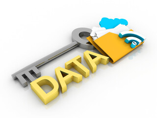 3d rendering cloud  folder storage lock with wifi 