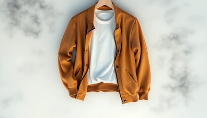 Stylish Mustard Yellow Bomber Jacket and White Crew Neck T-Shirt Outfit for Men