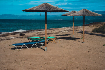 Beach with umbrellas and beautiful colors at summer