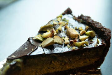 Chocolate Dubai a viral dessert; a milk chocolate bar filled with a gooey mix of pistachio, tahini and crispy knafeh.