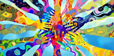 Vibrant Colorful Hands Showing Teamwork Diversity and Creative Unity