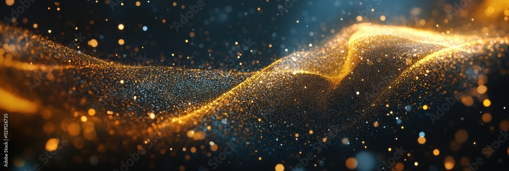 Aufkleber A golden glitter wave flows over a dark backdrop, adding shimmer and luxury while leaving space for text. Generative AI