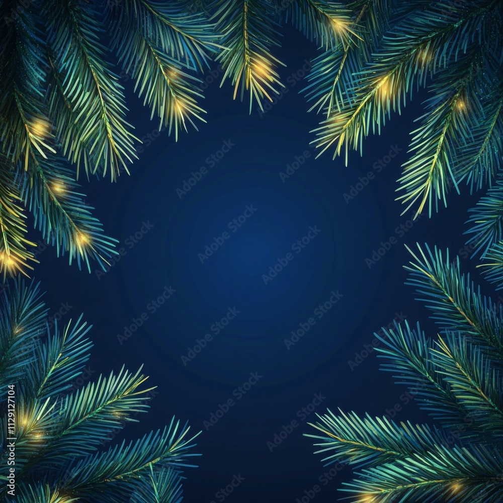 Aufkleber christmas background with glowing pine branches and empty space on dark blue background. festive hol