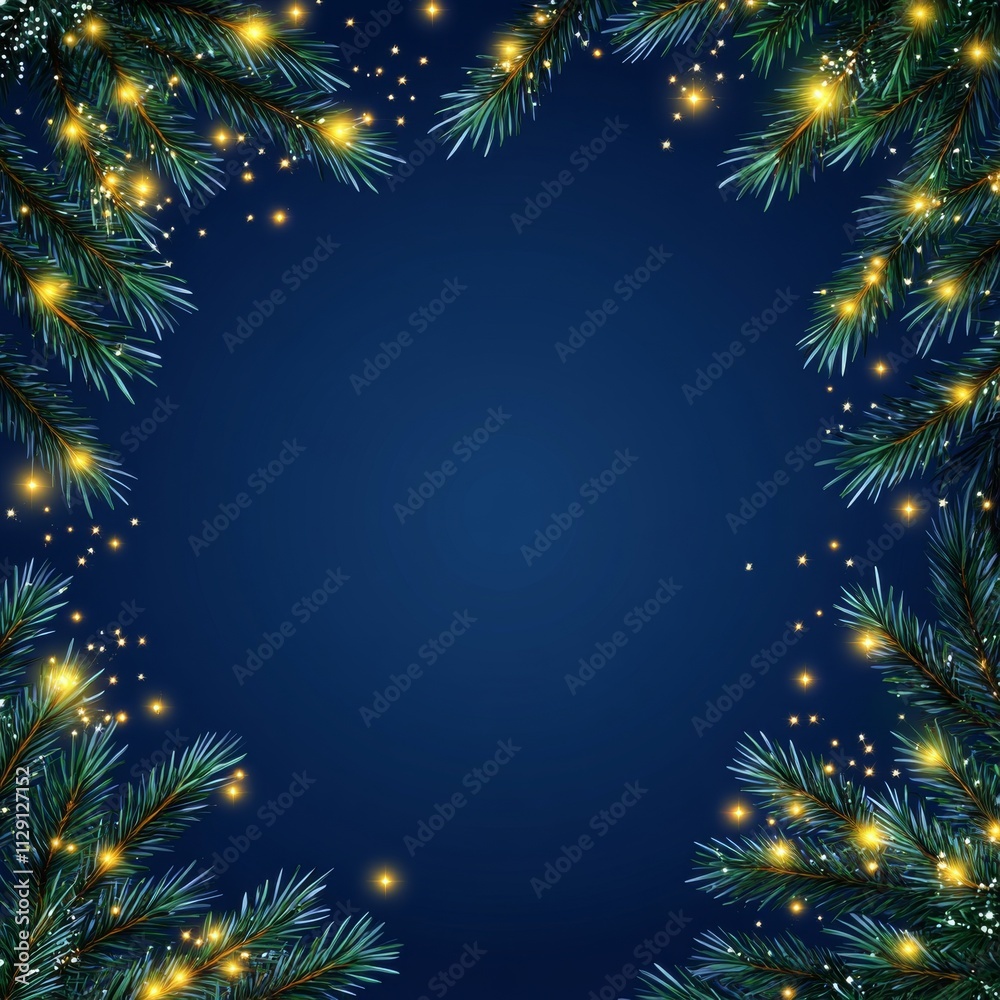 Aufkleber christmas background with glowing pine branches and empty space on dark blue background. festive hol