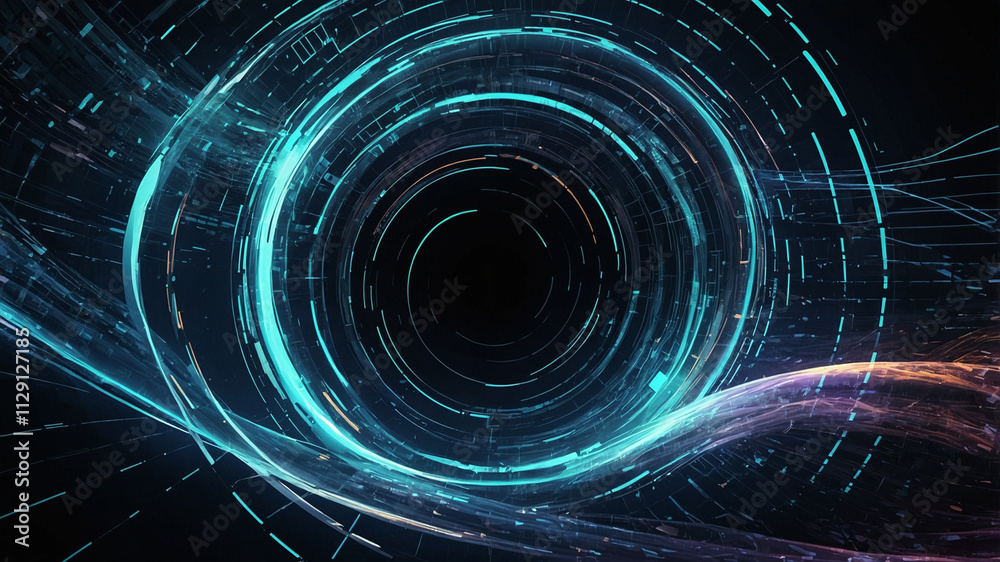 Wall mural digital cyberspace with particles and digital data network connections concept