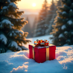 Paquet cadeau chic et &eacute;l&eacute;gant dans la neige