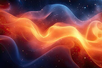 Ethereal waves of color dance through a cosmic landscape filled with stars and celestial energy at twilight. Generative AI