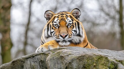 majestic tiger resting on a rock in a natural habitat