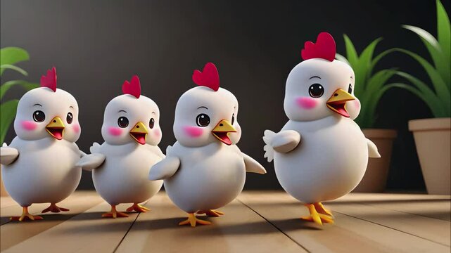 3D Cute Chicken Character Dancing Happily