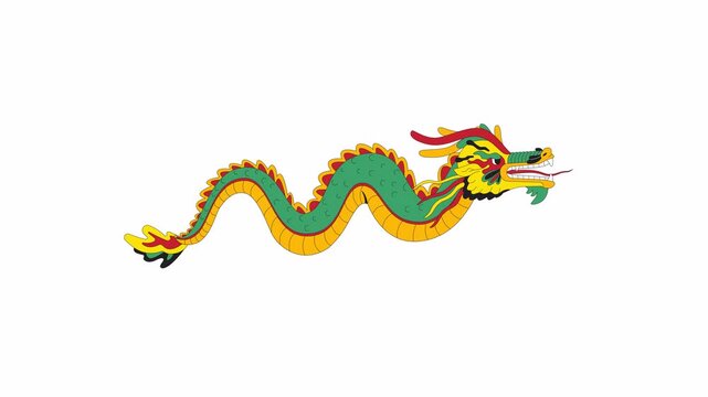 Dragon Chinese New Year 2D object animation. Mysterious oriental animal cartoon 4K video, alpha channel. Asian culture fantasy. Mythological ancient beast animated flat item on white background