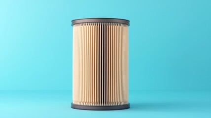 Mechanics repair and engine adjustment concept. Air filter on a blue background showcasing its cylindrical design.