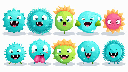 Fototapeta premium Colorful Virus Corona Cell Cartoon Character Design for Happy Presentation