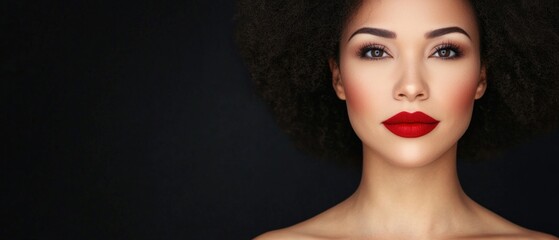 Obraz premium Stunning portrait of a woman with bold red lips studio setting beauty photography dramatic lighting close-up empowerment
