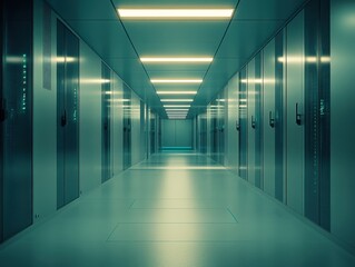modern data center corridor with server racks