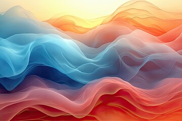 Waves of color dance in harmony, blending warm oranges and cool blues under a vibrant sunset. Generative AI