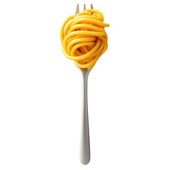 Whimsical 3D Cartoon Spaghetti Fork with Spiraling Noodles on Isolated White Background