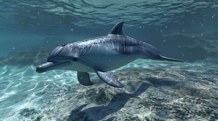 Fototapeta premium Majestic Dolphin Underwater: A Serene Ocean Encounter