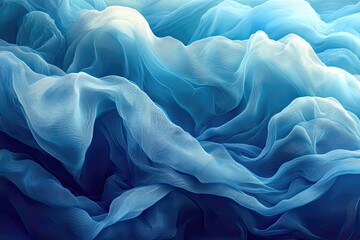 Flowing waves of translucent blue fabric create an ethereal underwater atmosphere, inviting dreams of the ocean's depths. Generative AI