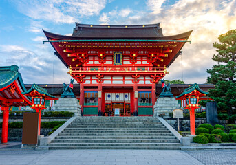 Main gate of Fushimi Inari Taisha shrine in Kyoto, Japan (translation "Fushimi Inari Shrine")