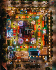 Obraz premium Night Drone shot of carnival festival from above