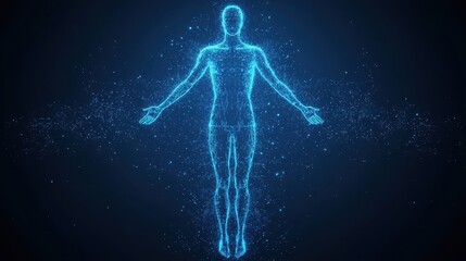 Obraz premium Futuristic Human Silhouette in Radiant Blue with Sparkling Cosmic Background